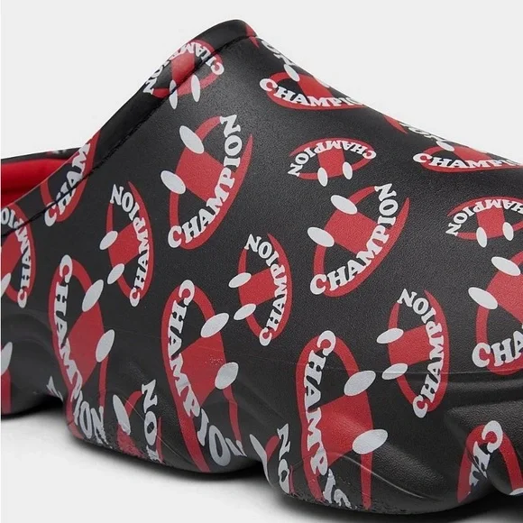 Champion Clog Shoes Mens 10 Super Meloso Smile Jersey Lined Closed Toe Black Red - Picture 3 of 6